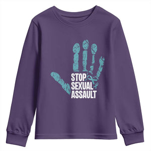 Stop Sexual Assault Youth Sweatshirt Teal Ribbon Hand TS14 Purple Print Your Wear