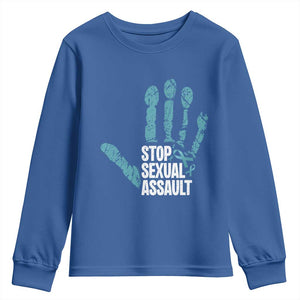 Stop Sexual Assault Youth Sweatshirt Teal Ribbon Hand TS14 Royal Blue Print Your Wear