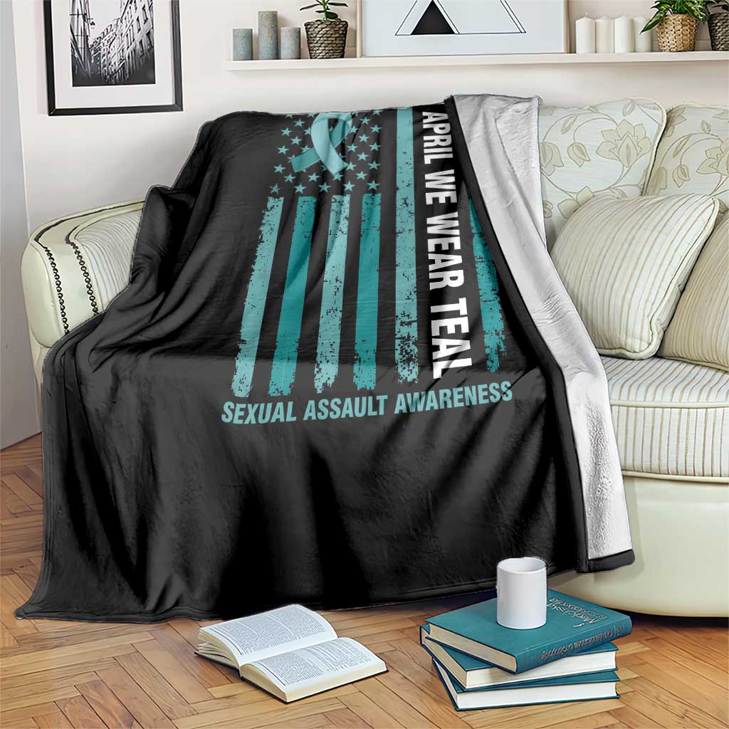 Sexual Assault Awareness American Flag Throw Blanket In April We Wear Teal Ribbon TS14 Print Your Wear