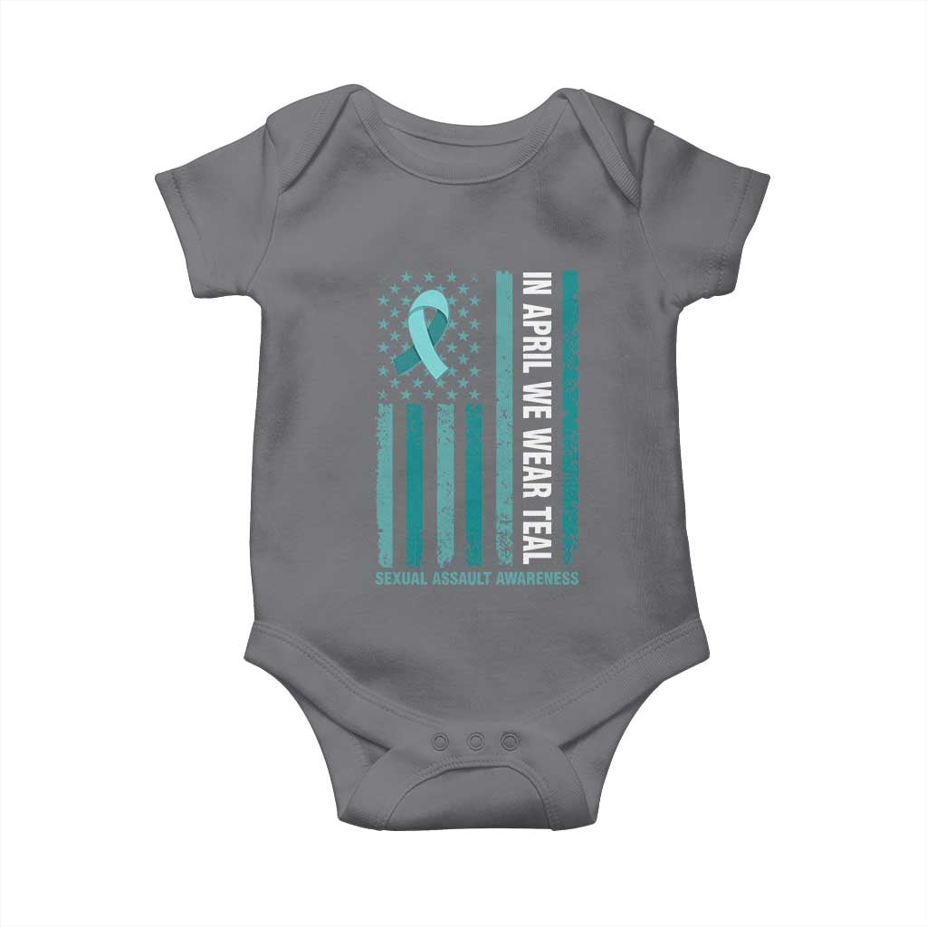 Sexual Assault Awareness American Flag Baby Onesie In April We Wear Teal Ribbon TS14 Charcoal Print Your Wear