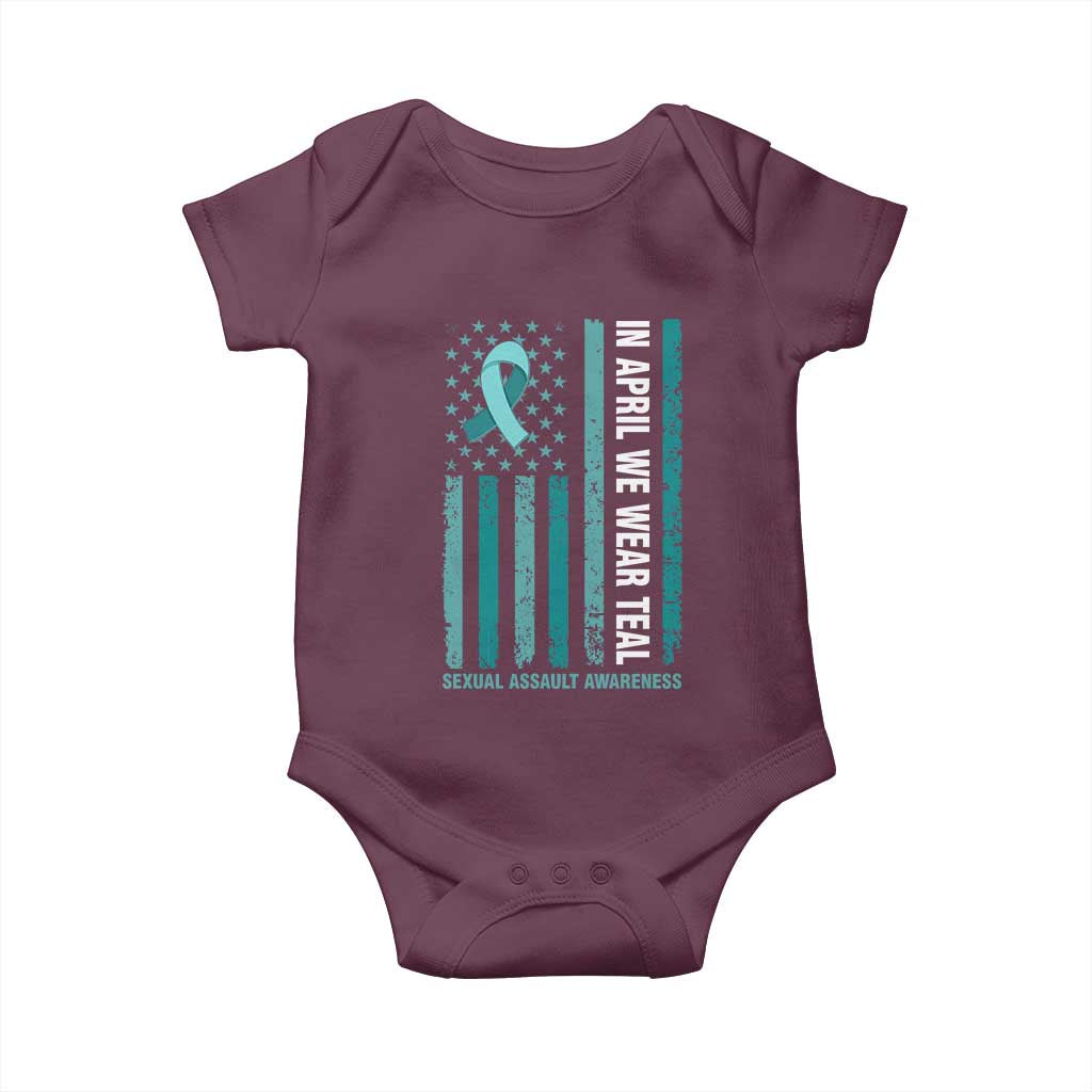 Sexual Assault Awareness American Flag Baby Onesie In April We Wear Teal Ribbon TS14 Maroon Print Your Wear