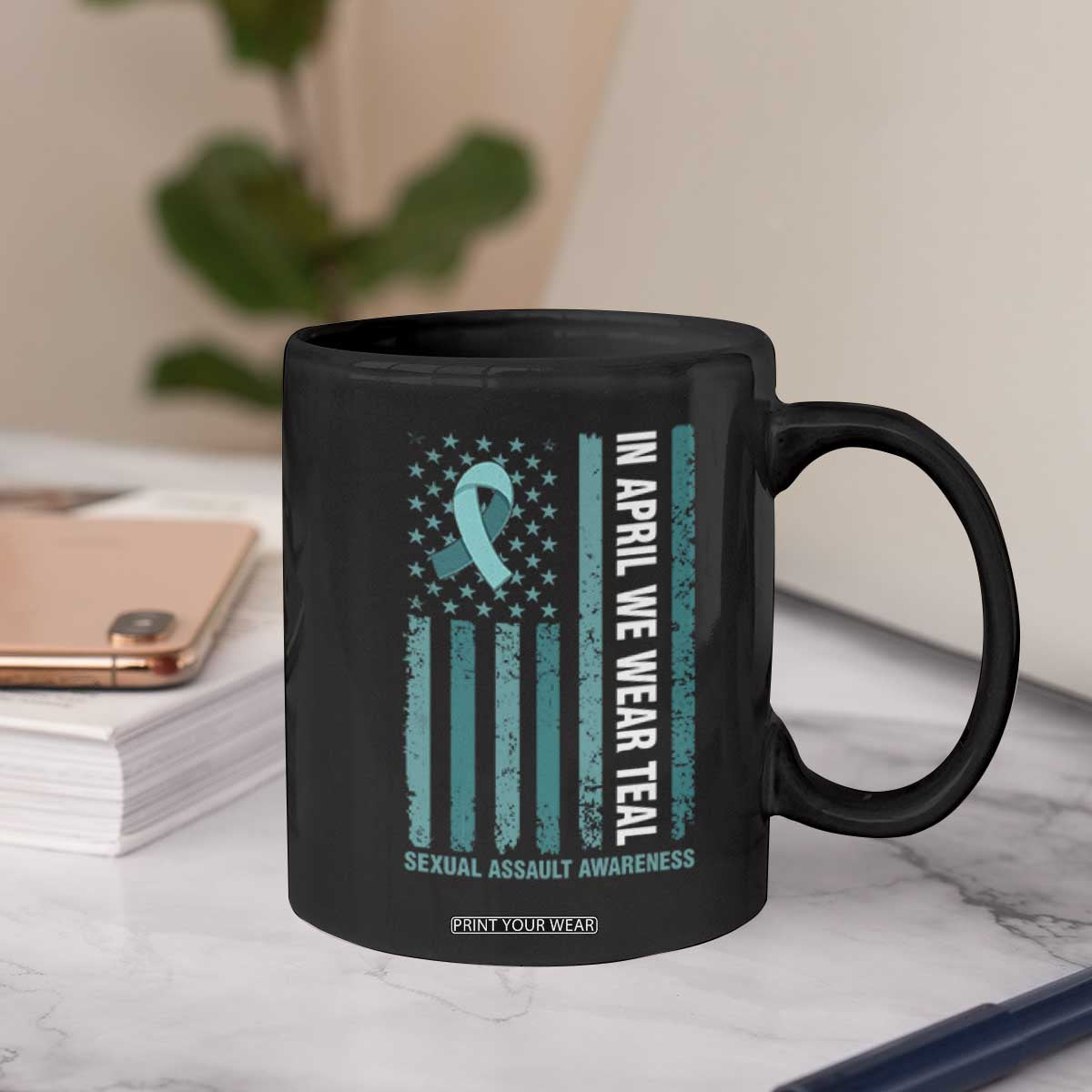 Sexual Assault Awareness American Flag Coffee Mug In April We Wear Teal Ribbon TS14 Print Your Wear
