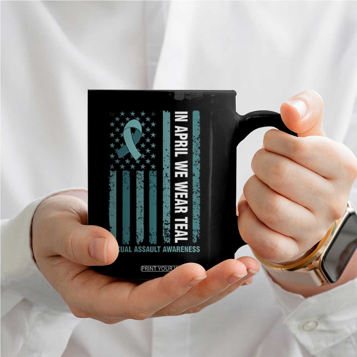 Sexual Assault Awareness American Flag Coffee Mug In April We Wear Teal Ribbon TS14 Print Your Wear
