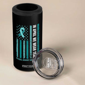 Sexual Assault Awareness American Flag 4 in 1 Can Cooler Tumbler In April We Wear Teal Ribbon TS14 Print Your Wear