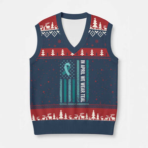Sexual Assault Awareness American Flag V-Neck Knit Sweater Vest In April We Wear Teal Ribbon TS14 Navy Red Print Your Wear
