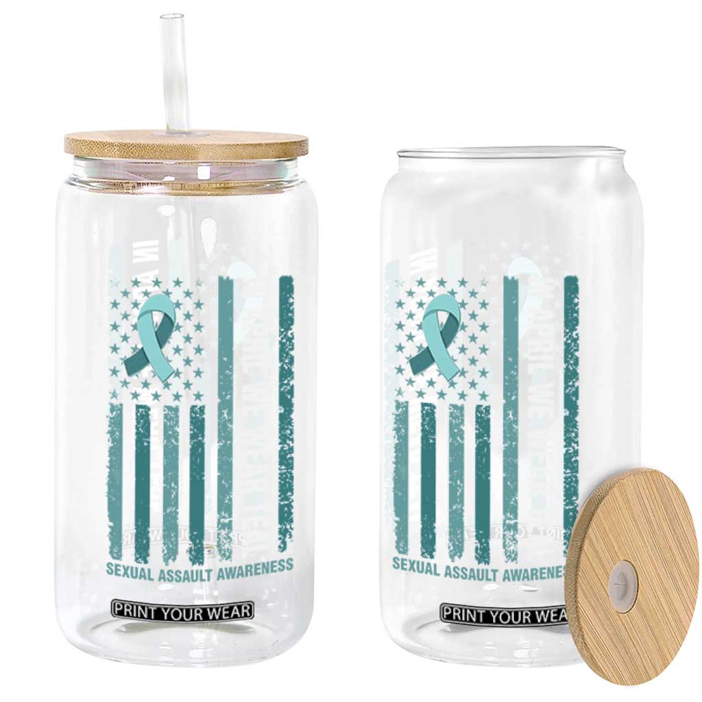 Sexual Assault Awareness American Flag Glass Can In April We Wear Teal Ribbon TS14 Print Your Wear
