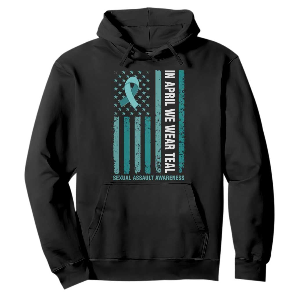 Sexual Assault Awareness American Flag Hoodie In April We Wear Teal Ribbon TS14 Black Print Your Wear