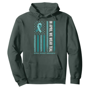 Sexual Assault Awareness American Flag Hoodie In April We Wear Teal Ribbon TS14 Dark Forest Green Print Your Wear