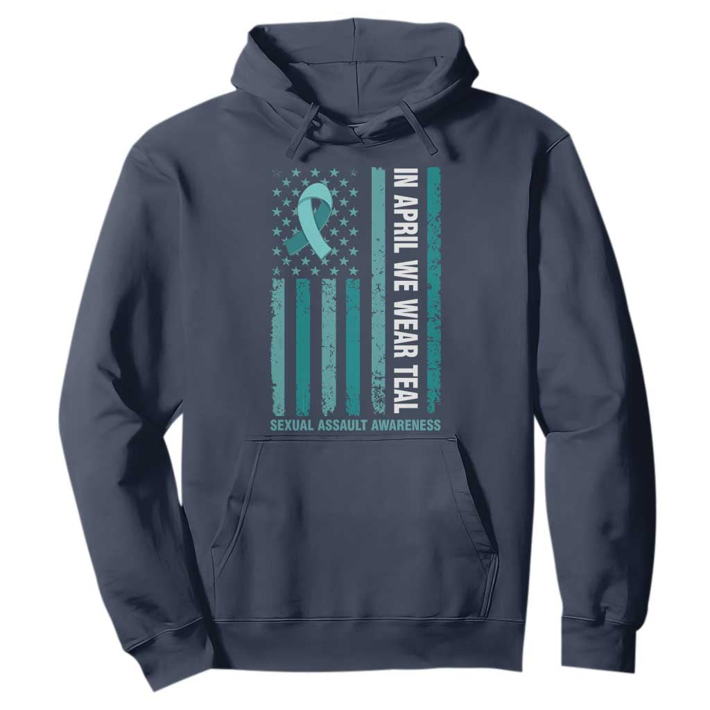 Sexual Assault Awareness American Flag Hoodie In April We Wear Teal Ribbon TS14 Navy Print Your Wear
