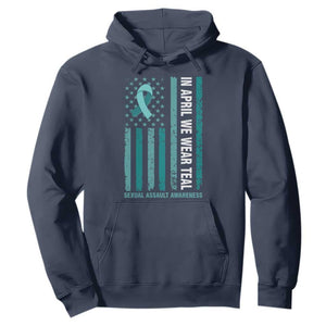 Sexual Assault Awareness American Flag Hoodie In April We Wear Teal Ribbon TS14 Navy Print Your Wear