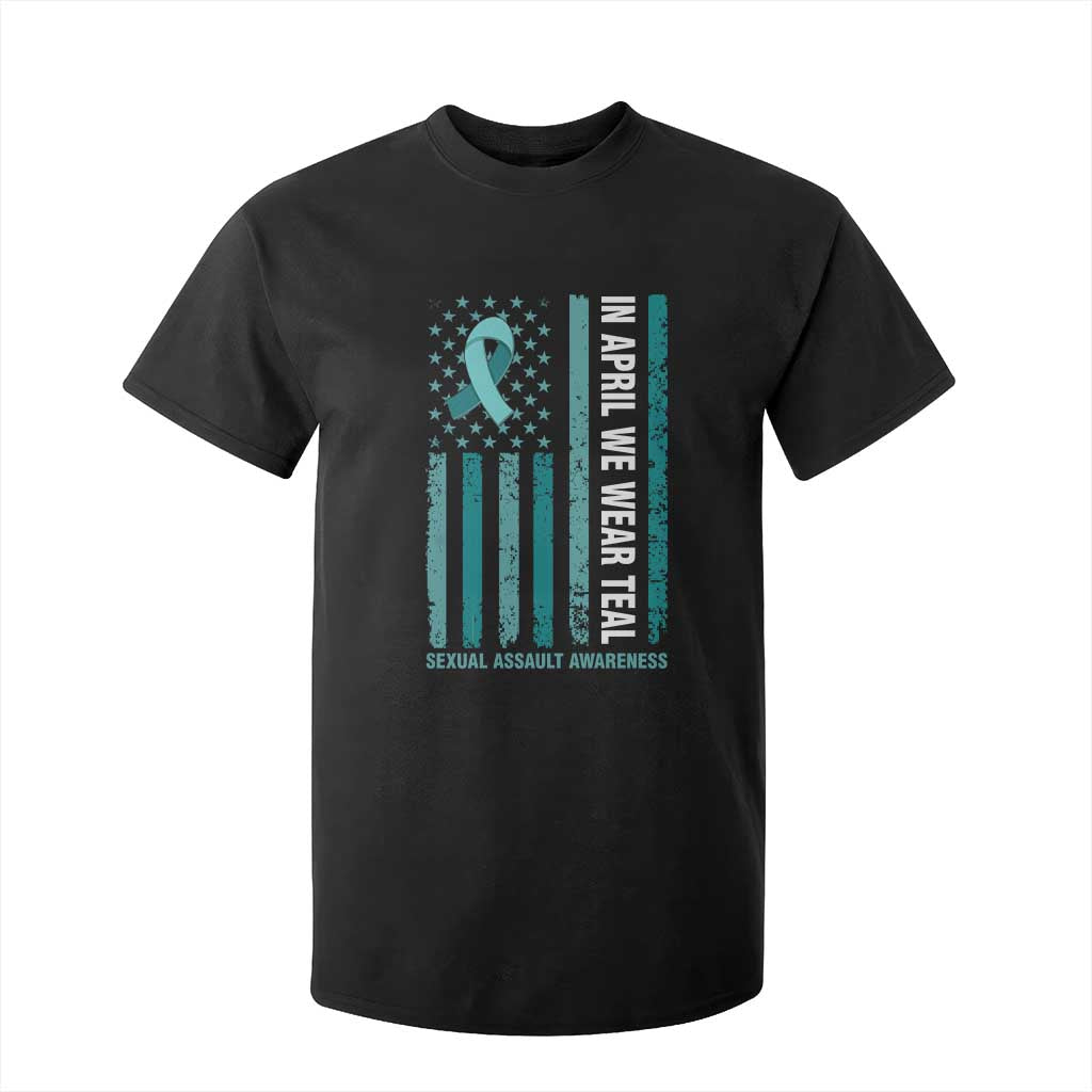 Sexual Assault Awareness American Flag T Shirt For Kid In April We Wear Teal Ribbon TS14 Black Print Your Wear