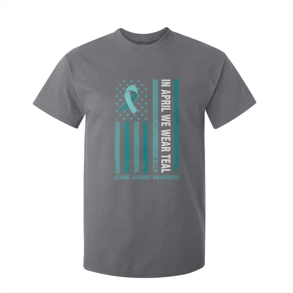 Sexual Assault Awareness American Flag T Shirt For Kid In April We Wear Teal Ribbon TS14 Charcoal Print Your Wear