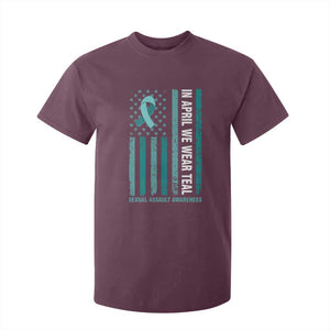 Sexual Assault Awareness American Flag T Shirt For Kid In April We Wear Teal Ribbon TS14 Maroon Print Your Wear