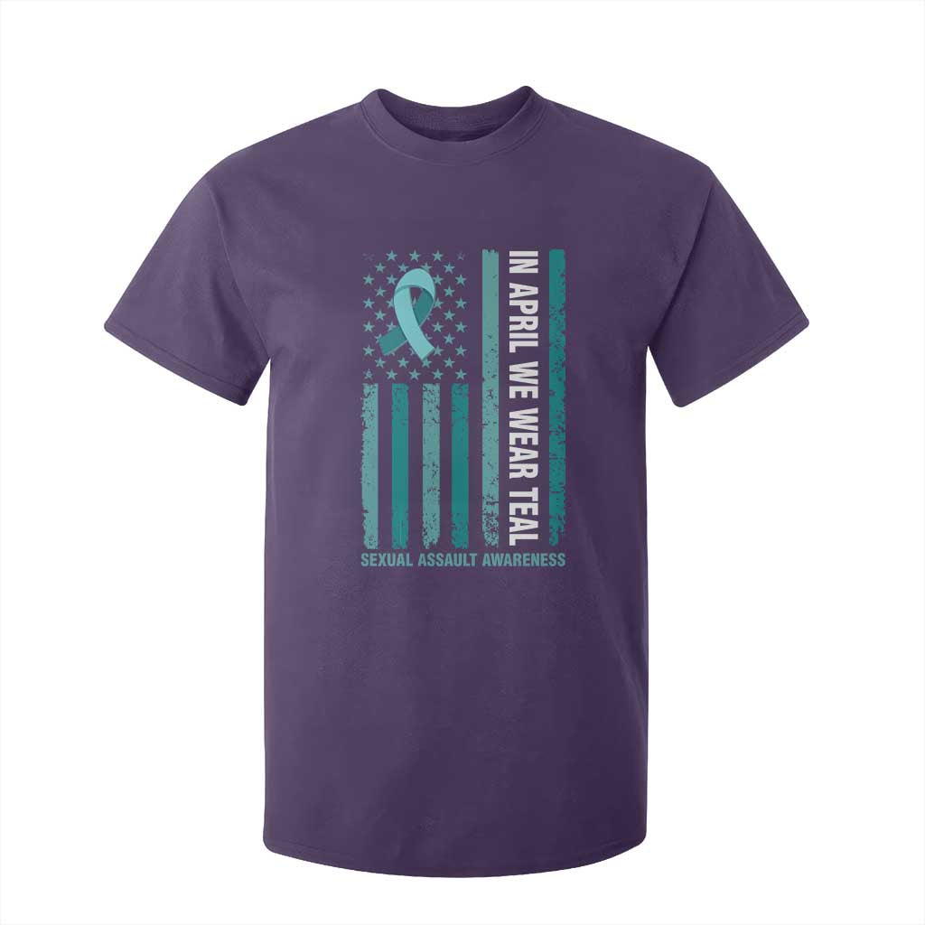 Sexual Assault Awareness American Flag T Shirt For Kid In April We Wear Teal Ribbon TS14 Purple Print Your Wear