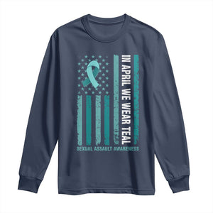 Sexual Assault Awareness American Flag Long Sleeve Shirt In April We Wear Teal Ribbon TS14 Navy Print Your Wear
