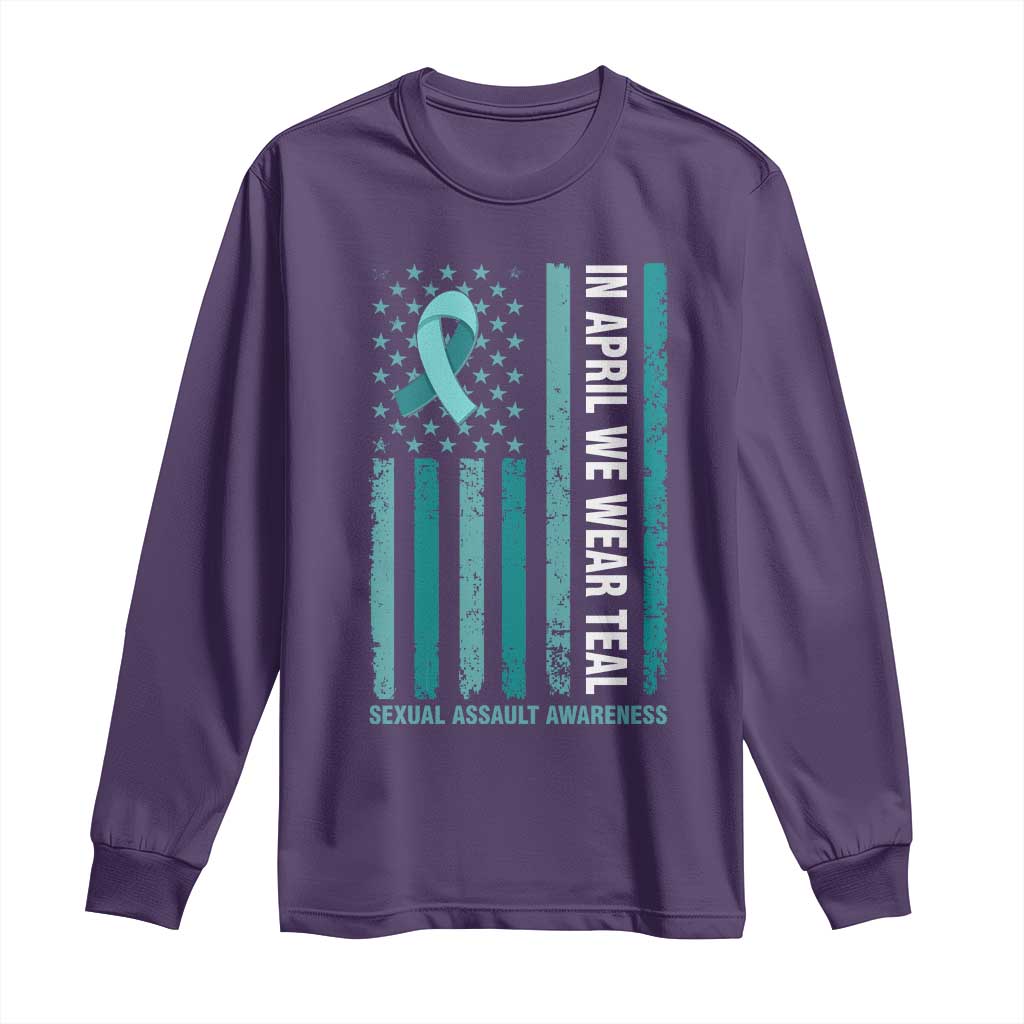 Sexual Assault Awareness American Flag Long Sleeve Shirt In April We Wear Teal Ribbon TS14 Purple Print Your Wear