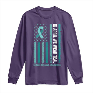 Sexual Assault Awareness American Flag Long Sleeve Shirt In April We Wear Teal Ribbon TS14 Purple Print Your Wear