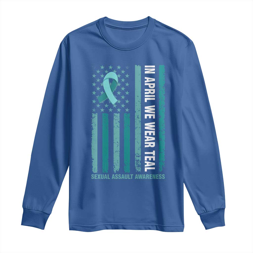 Sexual Assault Awareness American Flag Long Sleeve Shirt In April We Wear Teal Ribbon TS14 Royal Blue Print Your Wear