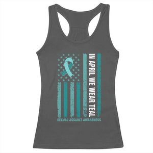 Sexual Assault Awareness American Flag Racerback Tank Top In April We Wear Teal Ribbon TS14 Dark Heather Print Your Wear