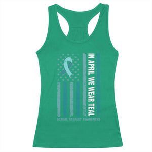 Sexual Assault Awareness American Flag Racerback Tank Top In April We Wear Teal Ribbon TS14 Irish Green Print Your Wear