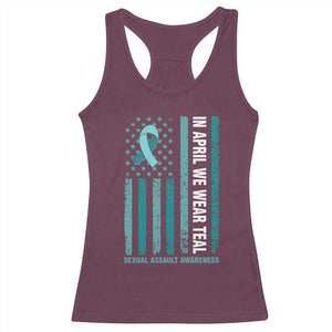 Sexual Assault Awareness American Flag Racerback Tank Top In April We Wear Teal Ribbon TS14 Maroon Print Your Wear