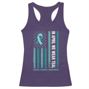 Sexual Assault Awareness American Flag Racerback Tank Top In April We Wear Teal Ribbon TS14 Purple Print Your Wear