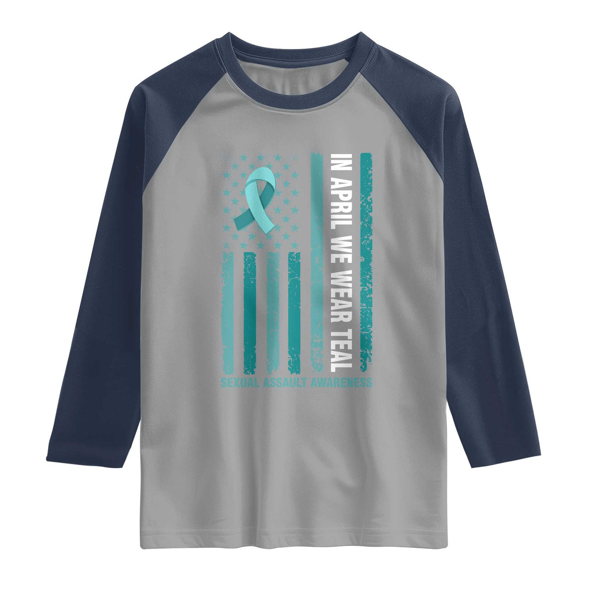 Sexual Assault Awareness American Flag Raglan Shirt In April We Wear Teal Ribbon TS14 Sport Gray Navy Print Your Wear