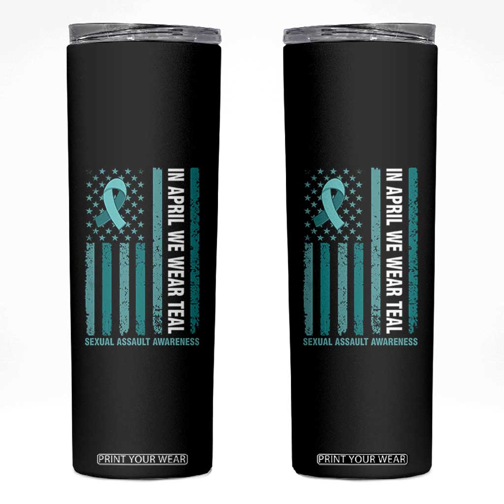 Sexual Assault Awareness American Flag Skinny Tumbler In April We Wear Teal Ribbon TS14 Black Print Your Wear
