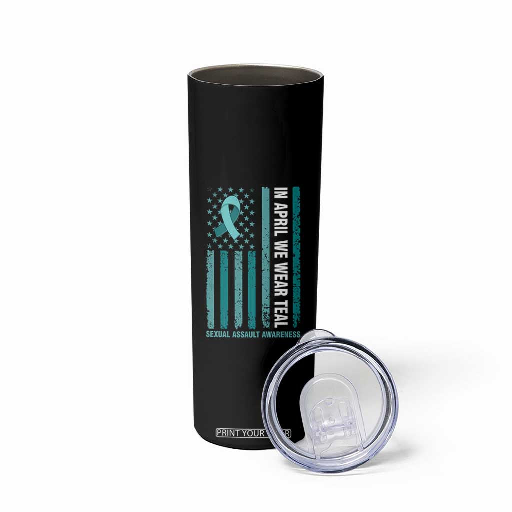 Sexual Assault Awareness American Flag Skinny Tumbler In April We Wear Teal Ribbon TS14 Print Your Wear
