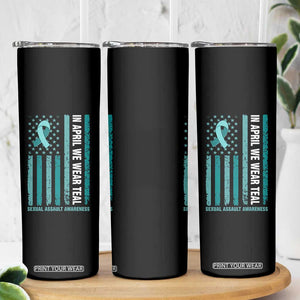 Sexual Assault Awareness American Flag Skinny Tumbler In April We Wear Teal Ribbon TS14 Print Your Wear