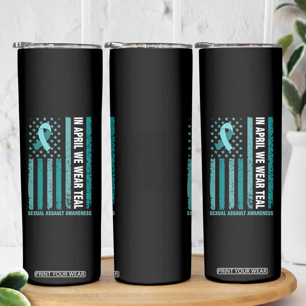 Sexual Assault Awareness American Flag Skinny Tumbler In April We Wear Teal Ribbon TS14 Print Your Wear