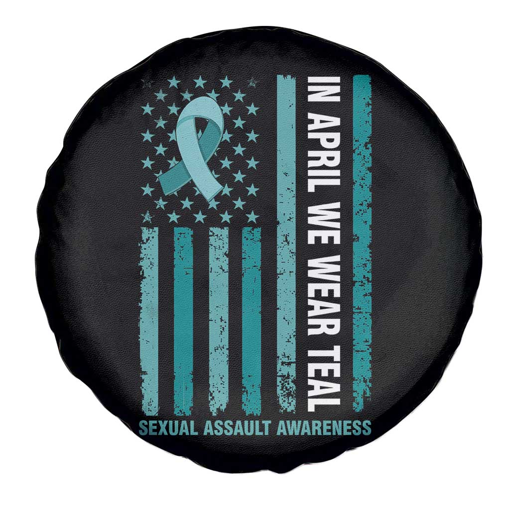 Sexual Assault Awareness American Flag Spare Tire Cover In April We Wear Teal Ribbon TS14 Print Your Wear