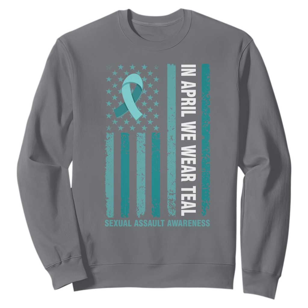 Sexual Assault Awareness American Flag Sweatshirt In April We Wear Teal Ribbon TS14 Charcoal Print Your Wear