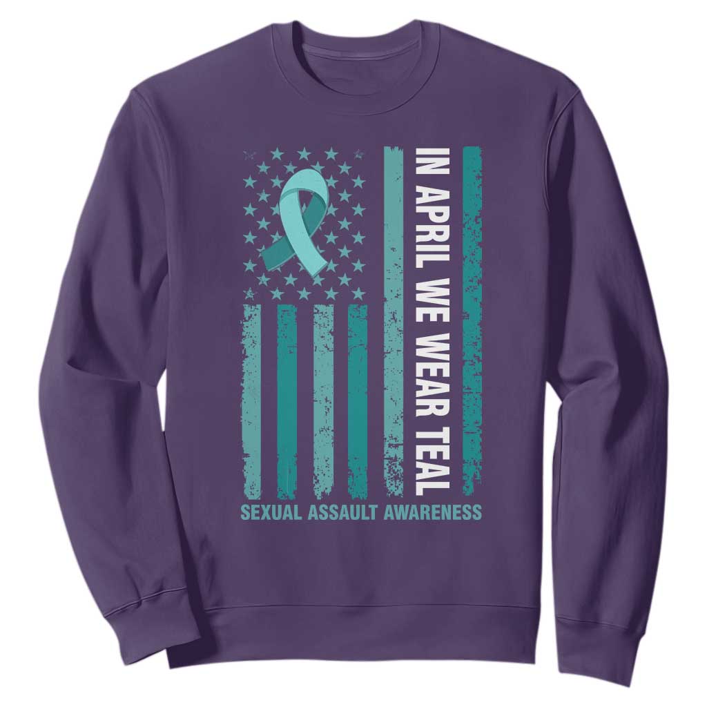 Sexual Assault Awareness American Flag Sweatshirt In April We Wear Teal Ribbon TS14 Purple Print Your Wear