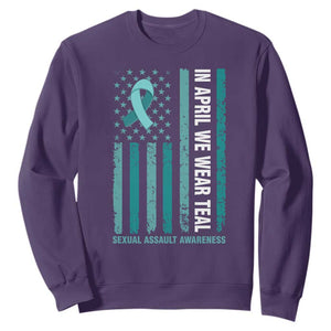 Sexual Assault Awareness American Flag Sweatshirt In April We Wear Teal Ribbon TS14 Purple Print Your Wear
