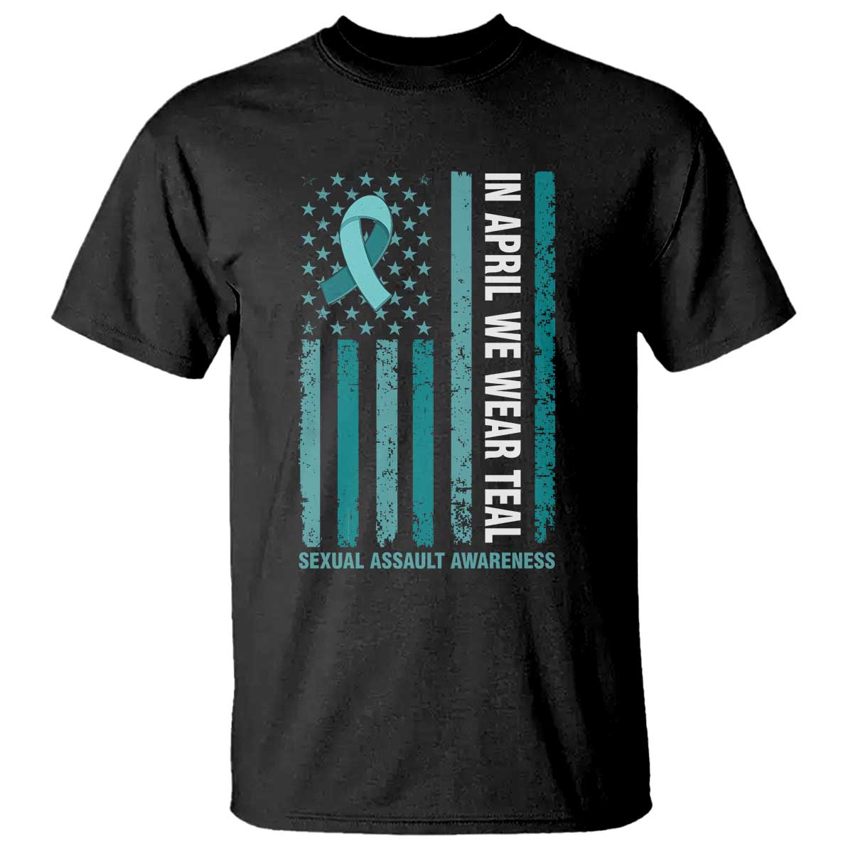 Sexual Assault Awareness American Flag T Shirt In April We Wear Teal Ribbon TS14 Black Print Your Wear