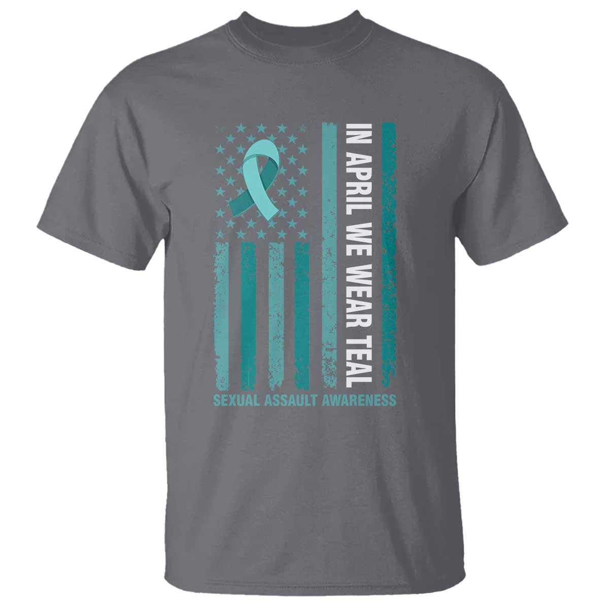 Sexual Assault Awareness American Flag T Shirt In April We Wear Teal Ribbon TS14 Charcoal Print Your Wear