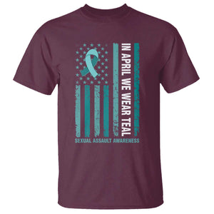 Sexual Assault Awareness American Flag T Shirt In April We Wear Teal Ribbon TS14 Maroon Print Your Wear