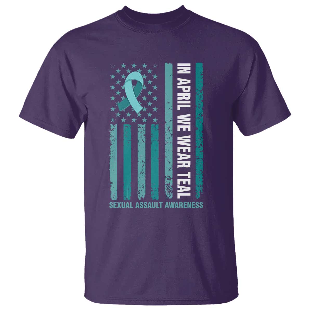 Sexual Assault Awareness American Flag T Shirt In April We Wear Teal Ribbon TS14 Purple Print Your Wear