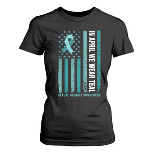 Sexual Assault Awareness American Flag T Shirt For Women In April We Wear Teal Ribbon TS14 Black Print Your Wear
