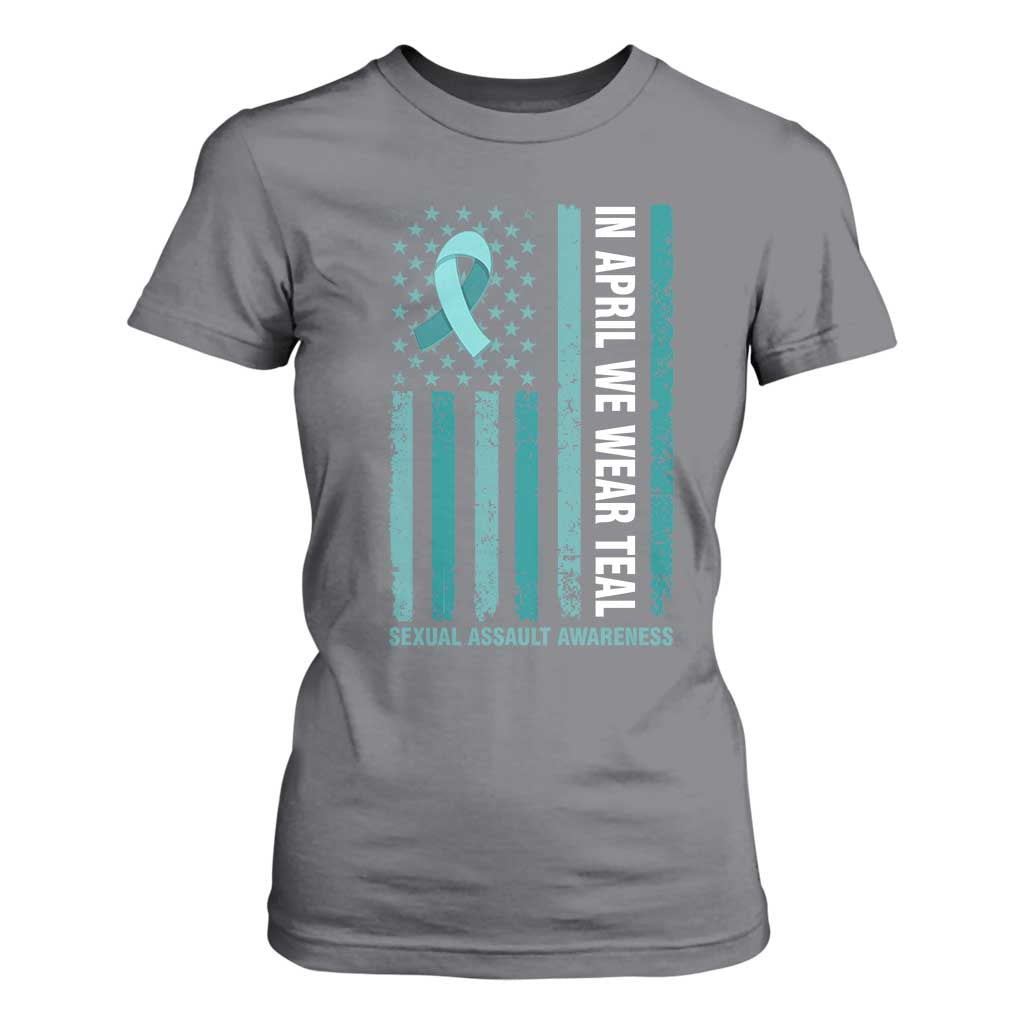 Sexual Assault Awareness American Flag T Shirt For Women In April We Wear Teal Ribbon TS14 Charcoal Print Your Wear