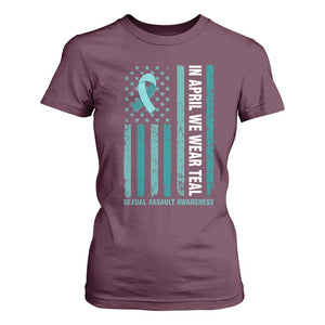Sexual Assault Awareness American Flag T Shirt For Women In April We Wear Teal Ribbon TS14 Maroon Print Your Wear