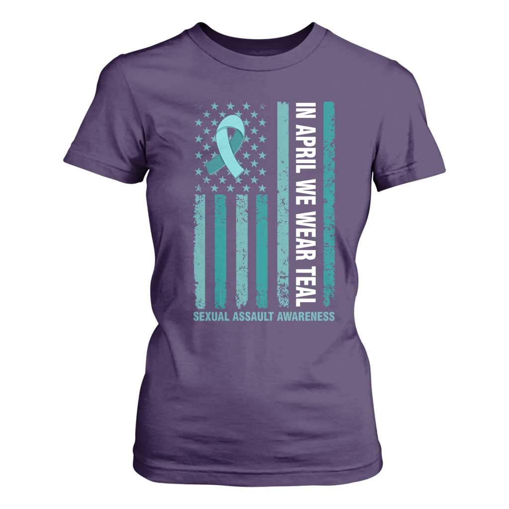 Sexual Assault Awareness American Flag T Shirt For Women In April We Wear Teal Ribbon TS14 Purple Print Your Wear