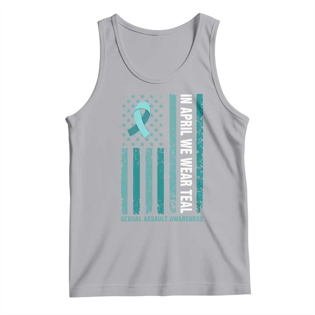 Sexual Assault Awareness American Flag Tank Top In April We Wear Teal Ribbon TS14 Athletic Heather Print Your Wear
