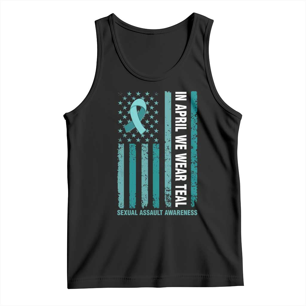 Sexual Assault Awareness American Flag Tank Top In April We Wear Teal Ribbon TS14 Black Print Your Wear