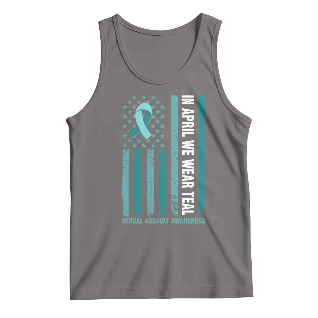Sexual Assault Awareness American Flag Tank Top In April We Wear Teal Ribbon TS14 Deep Heather Print Your Wear