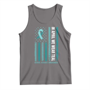 Sexual Assault Awareness American Flag Tank Top In April We Wear Teal Ribbon TS14 Deep Heather Print Your Wear