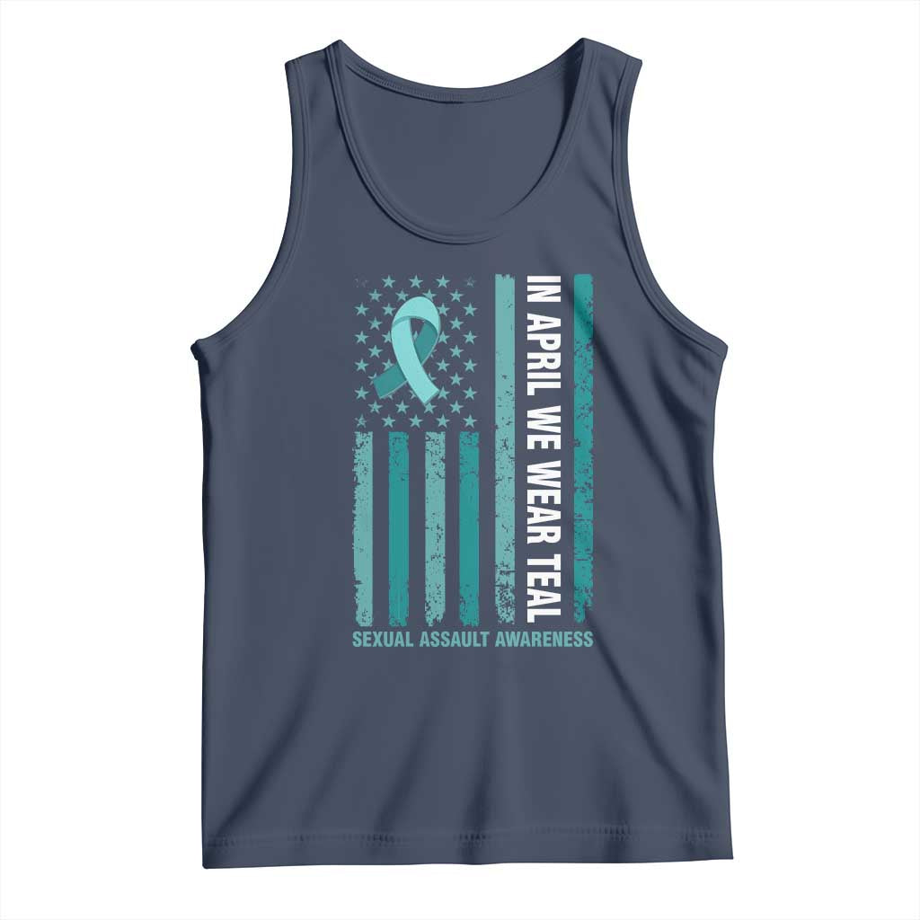 Sexual Assault Awareness American Flag Tank Top In April We Wear Teal Ribbon TS14 Navy Print Your Wear