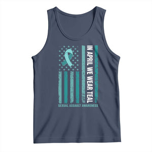 Sexual Assault Awareness American Flag Tank Top In April We Wear Teal Ribbon TS14 Navy Print Your Wear