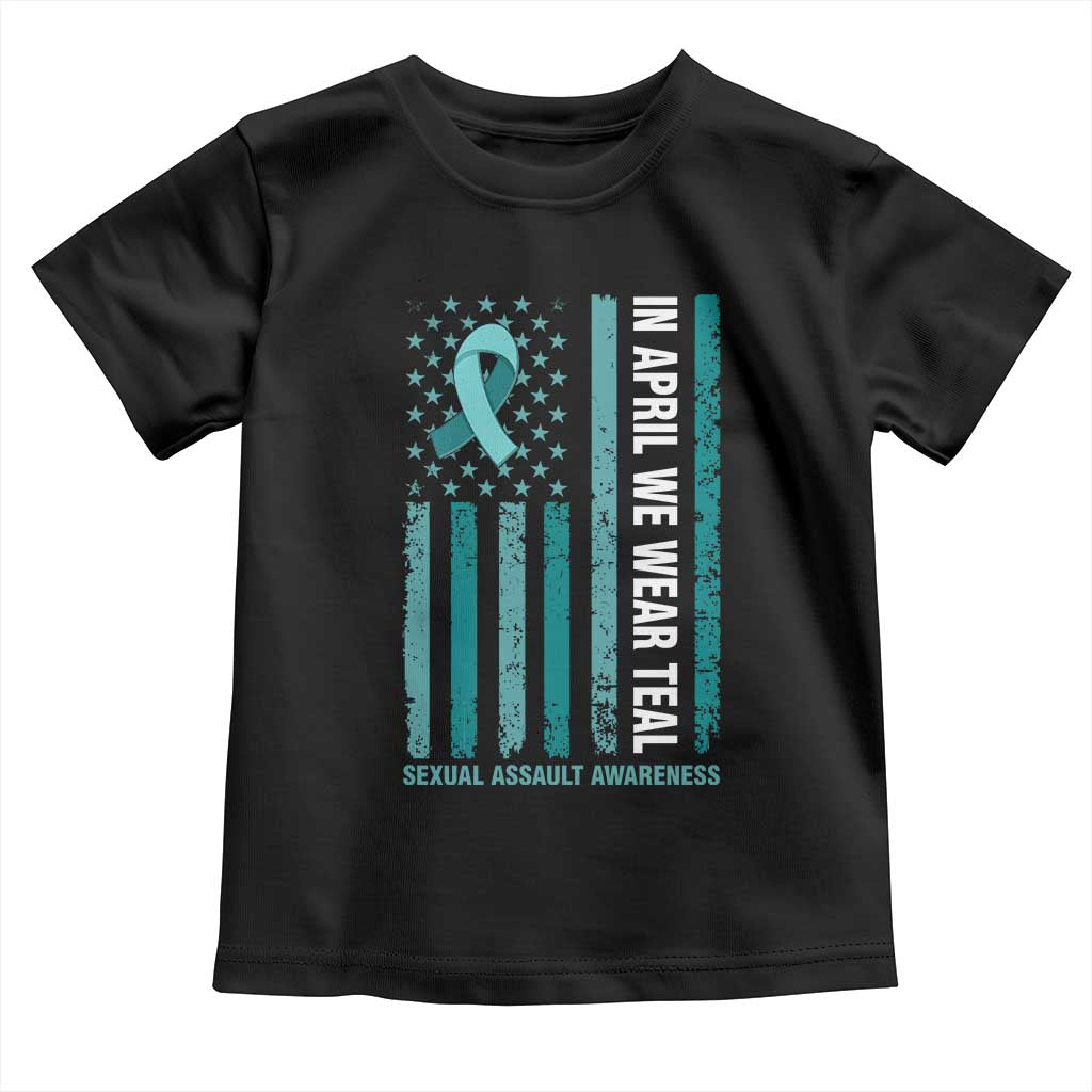 Sexual Assault Awareness American Flag Toddler T Shirt In April We Wear Teal Ribbon TS14 Black Print Your Wear